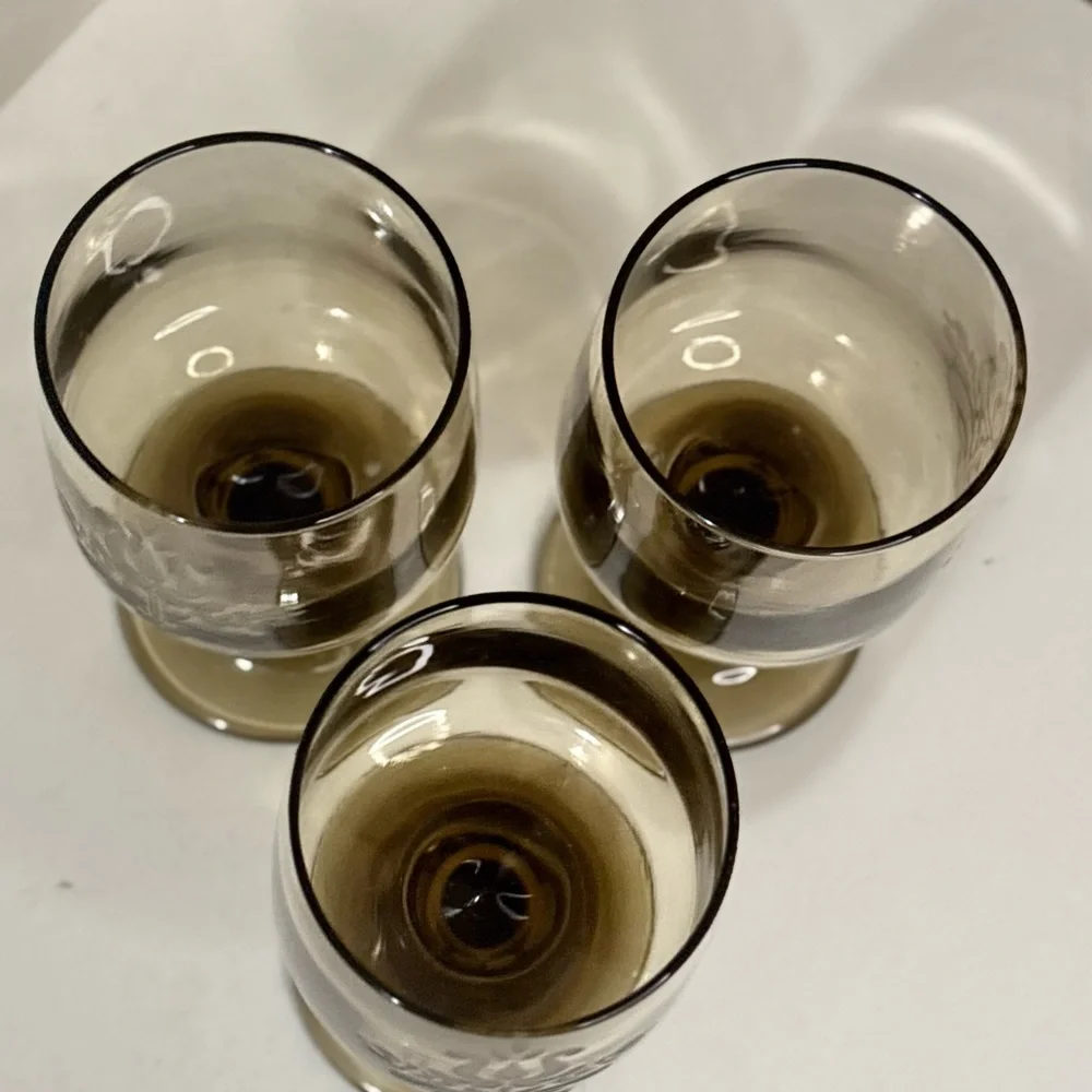 Vintage Mid Century Amber Cordial Glasses (Set of 3)